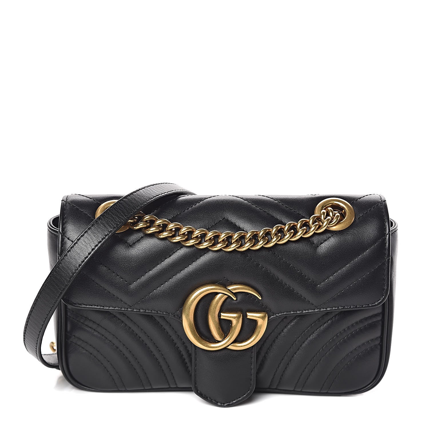 Gucci Calfskin Matelasse Mini GG Marmont Shoulder Bag Black 1 of 10