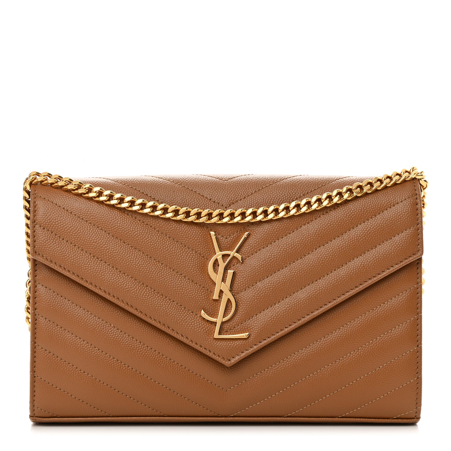 Grain De Poudre Matelasse Chevron Monogram Chain Wallet Dark Natural