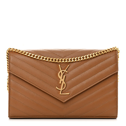 Saint Laurent Grain De Poudre Matelasse Chevron Monogram Chain Wallet Dark Natural 1 of 11