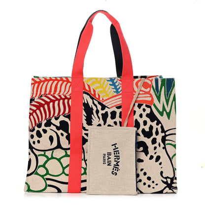 Hermes Cotton Canvas Jaguar Quetzal Beach Bag 1 of 9