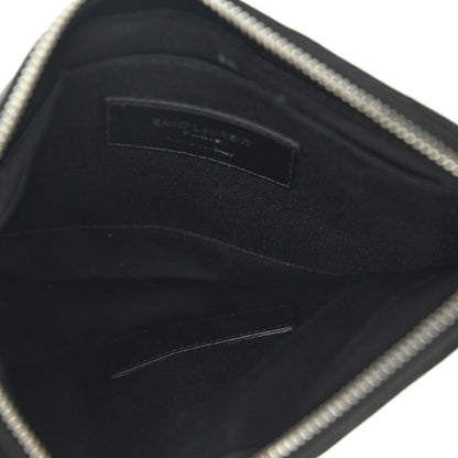 Saint Laurent Calfskin Matelasse Chevron Monogram Pouch Black 5 of 10