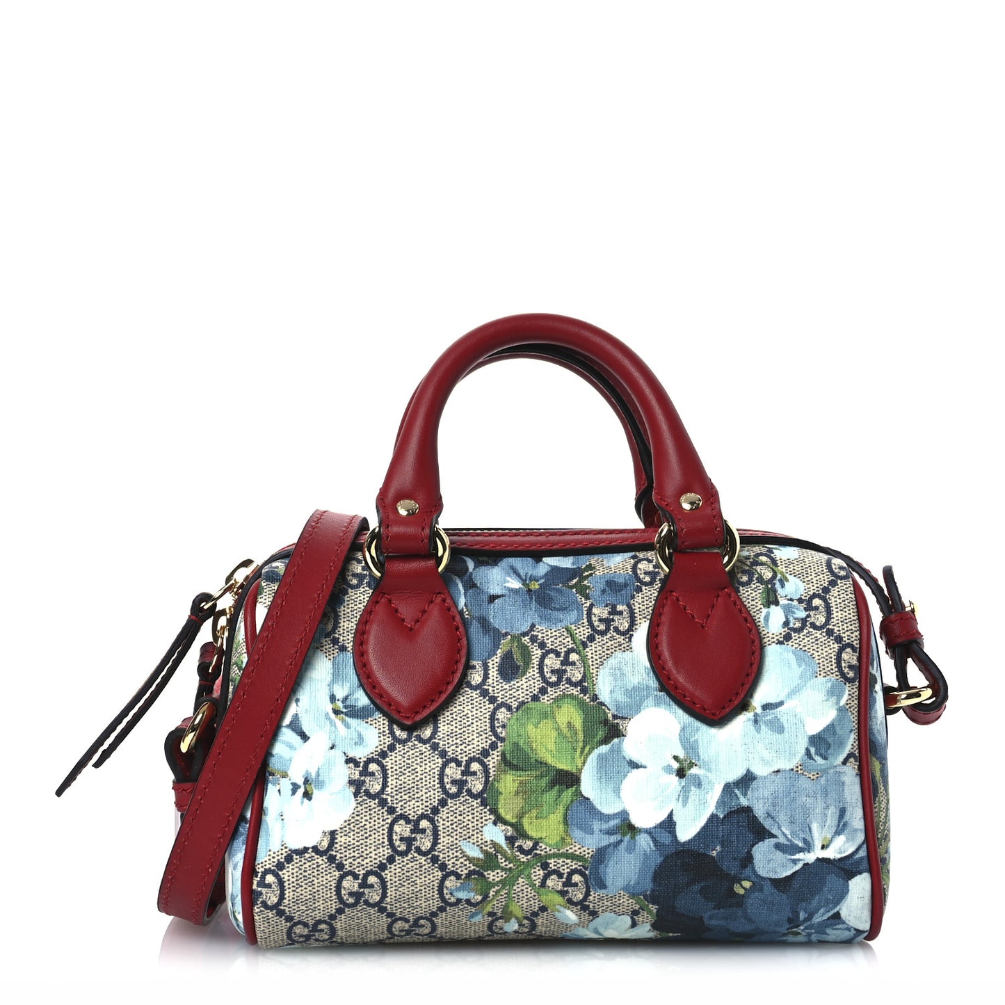 GG Supreme Monogram Blooms Mini Boston Navy Blue Hibiscus