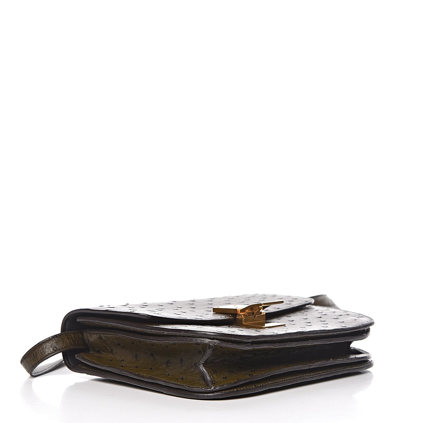 Ostrich Medium Classic Box Flap Bag Khaki