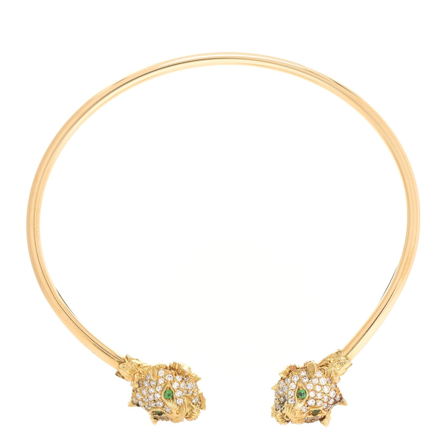 18K Yellow Gold Diamond Tsavorite Marche des Merveilles Tiger Cuff Bracelet