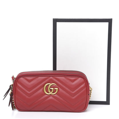 Gucci Calfskin Matelasse Mini GG Marmont Chain Crossbody Bag Hibiscus Red 10 of 10