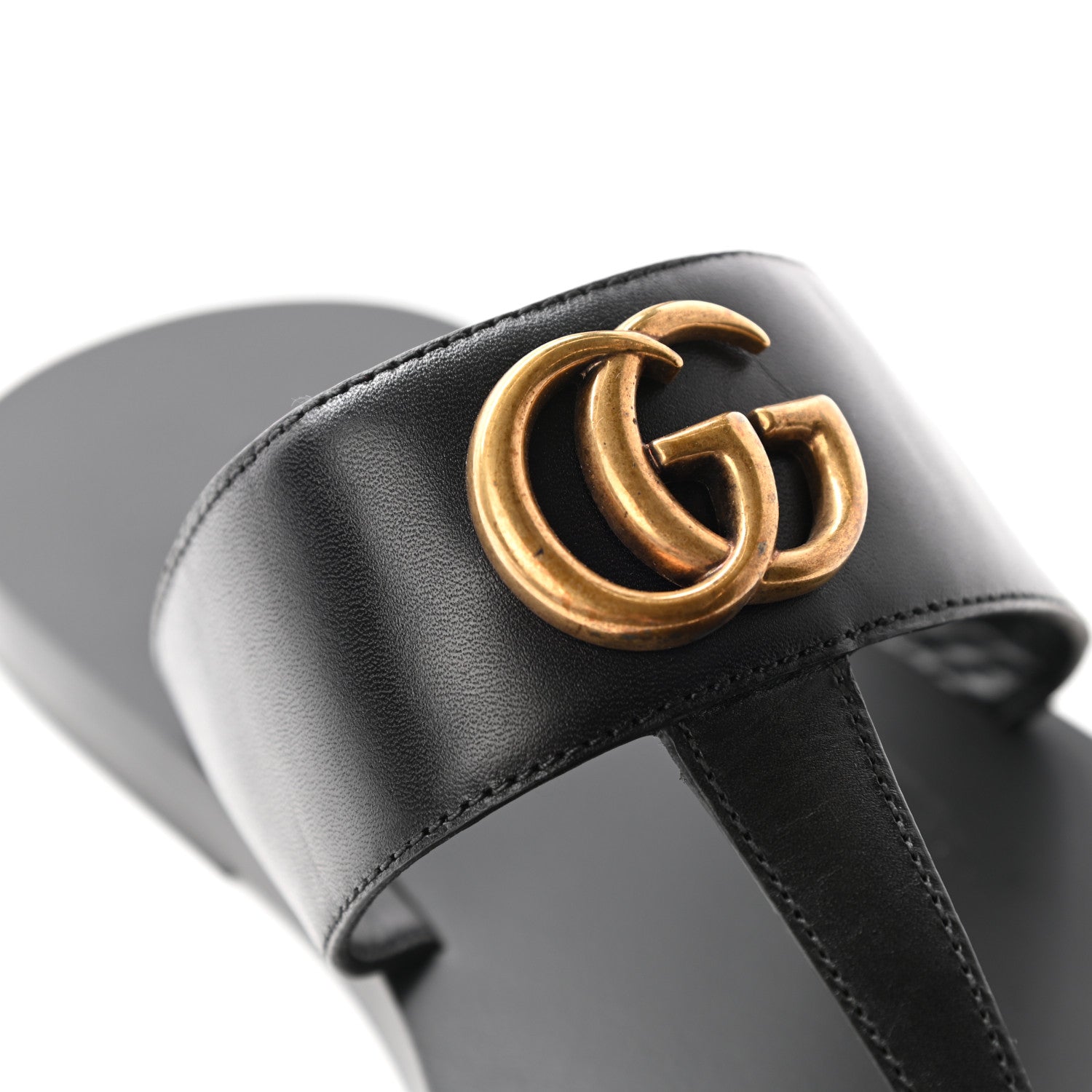 Gucci Rei Calfskin Cirano Lux Mens GG Marmont Thong Flat Sandals 8 Black 9 of 9