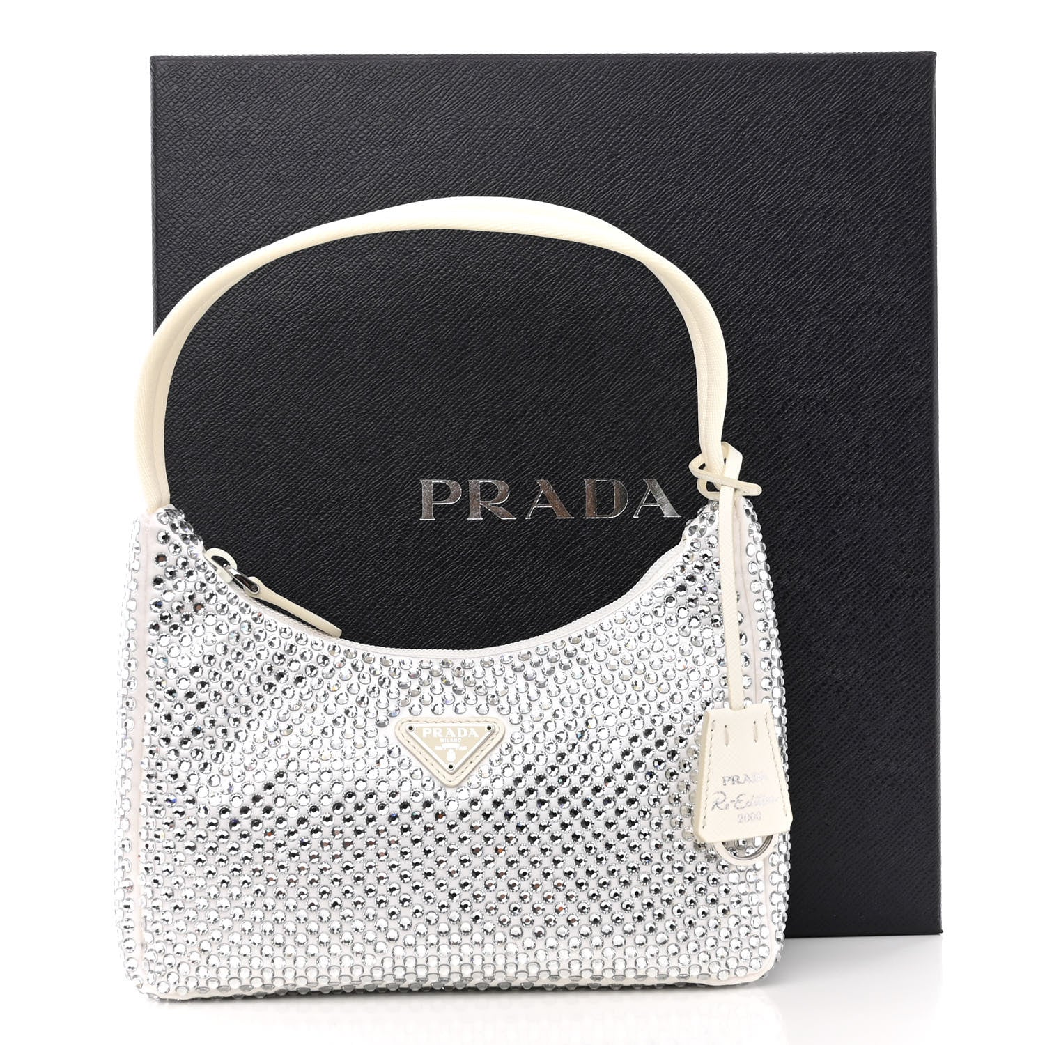 Prada Satin Crystal Mini Re-Edition 2000 Bag White 10 of 10