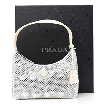 Prada Satin Crystal Mini Re-Edition 2000 Bag White 10 of 10
