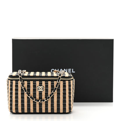 Chanel Raffia Jute Striped Small Vanity Case With Chain Black Beige 11 of 11