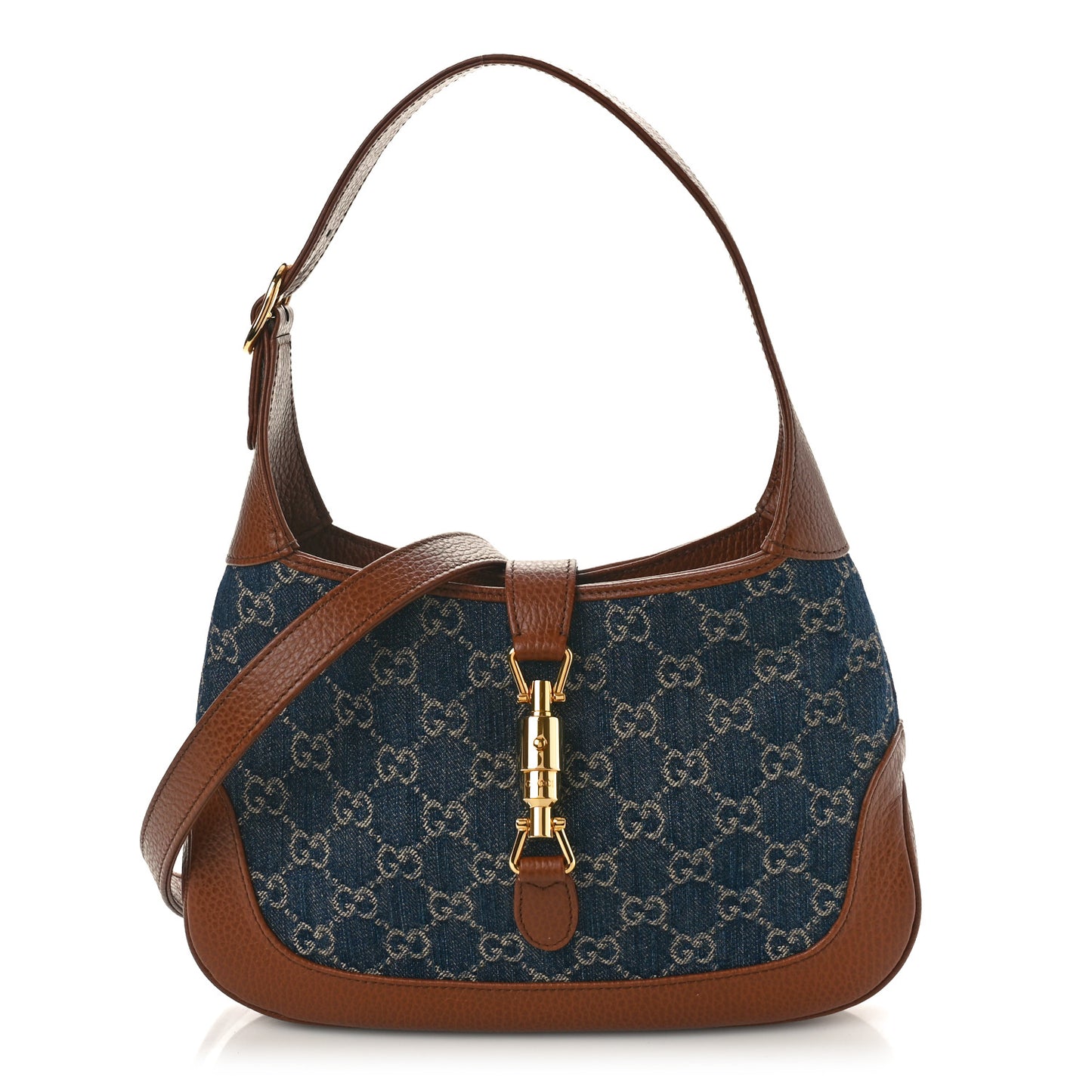 New Denim GG Monogram Calfskin Small Jackie 1961 Hobo Blue Tea Cuir