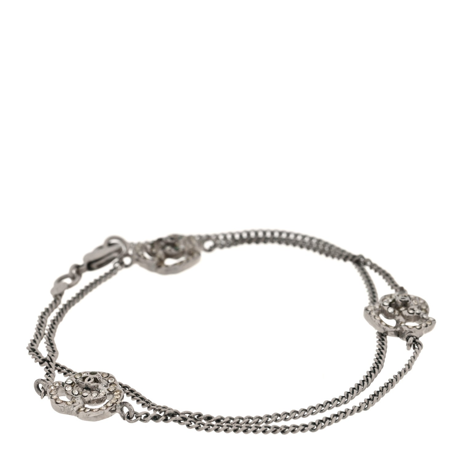 Chanel Crystal Camellia Chain Choker Necklace Silver 1 of 4