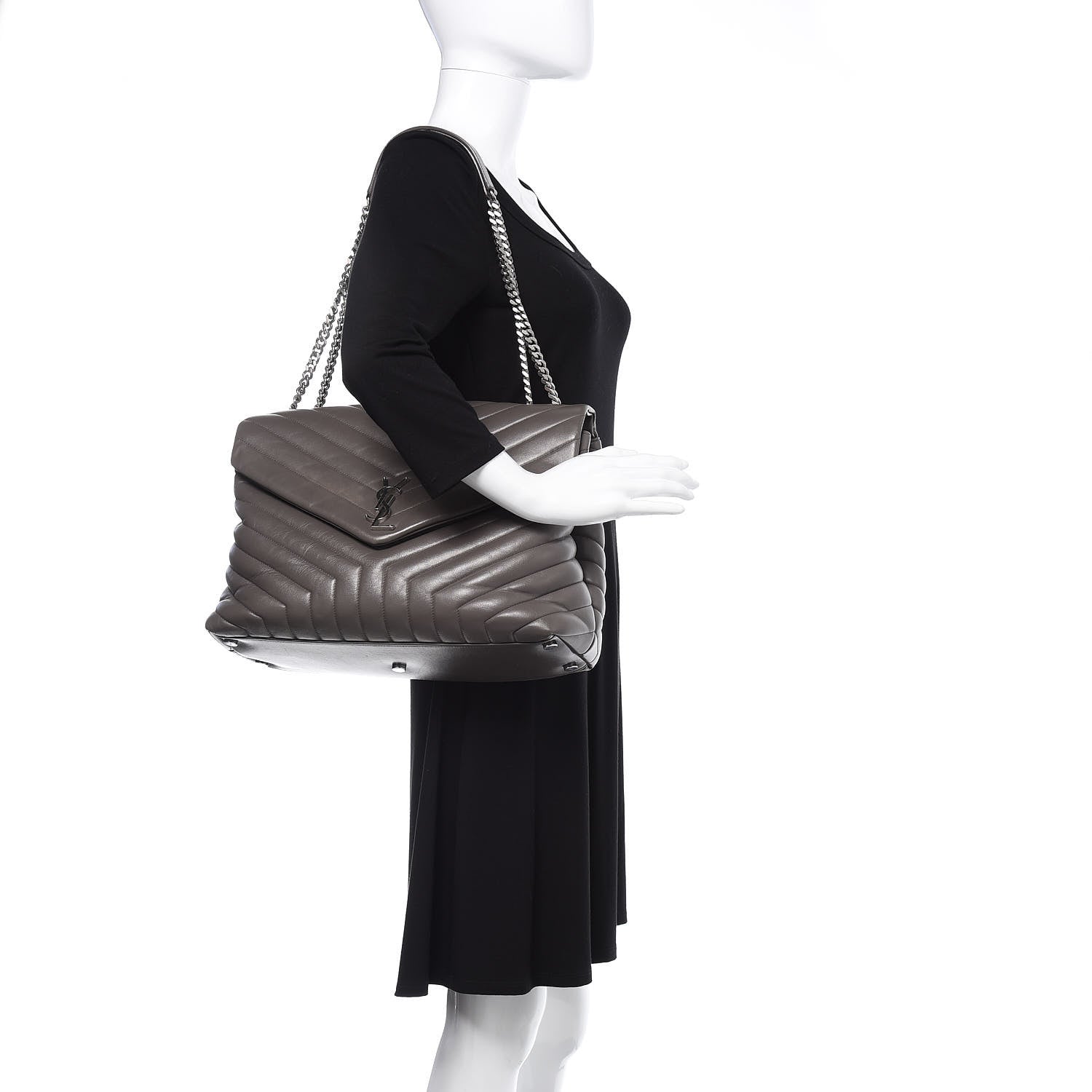 Saint Laurent Calfskin Y Quilted Monogram Large Loulou Chain Satchel Earth 2 of 16