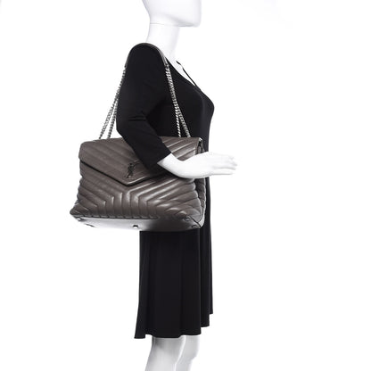 Saint Laurent Calfskin Y Quilted Monogram Large Loulou Chain Satchel Earth 2 of 16