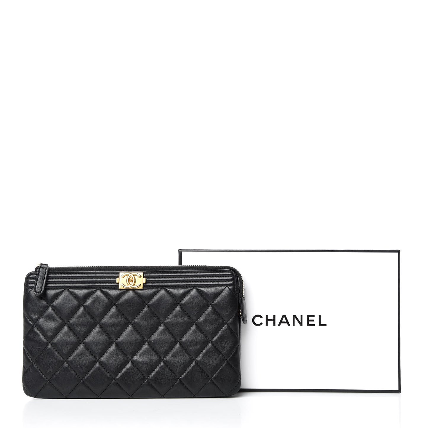 Lambskin Quilted Small Zipped Boy Pouch Black