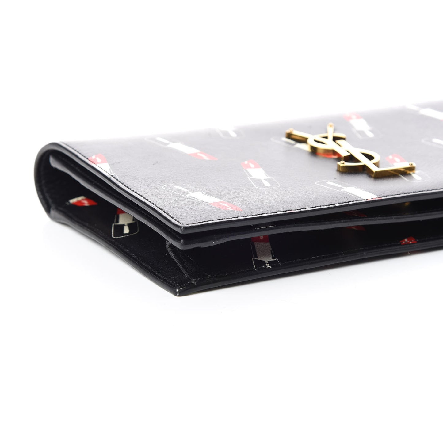 Calfskin Lipstick Print Classic Monogram Kate Clutch Black