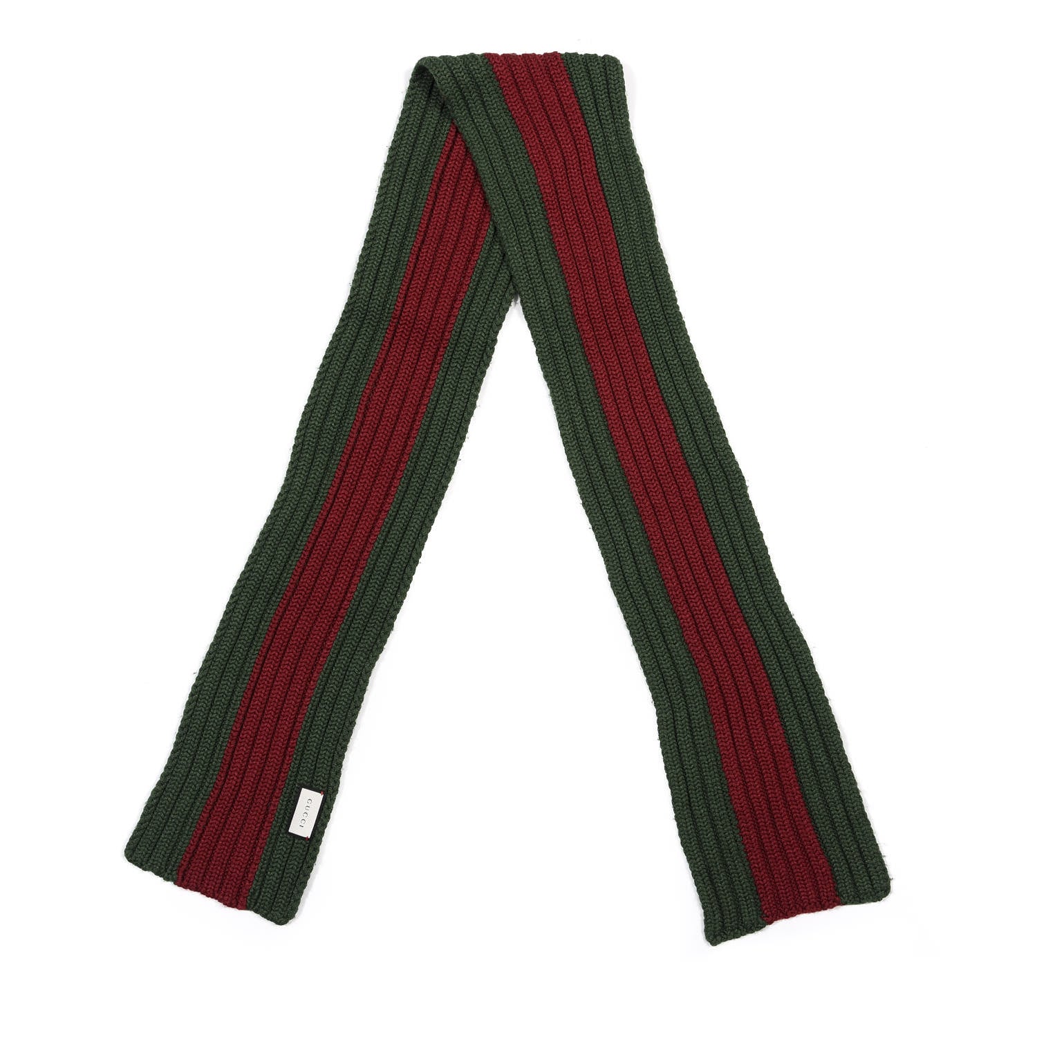 Gucci Wool Knit Ribbed Deesa Scarf Green Red 2 of 4