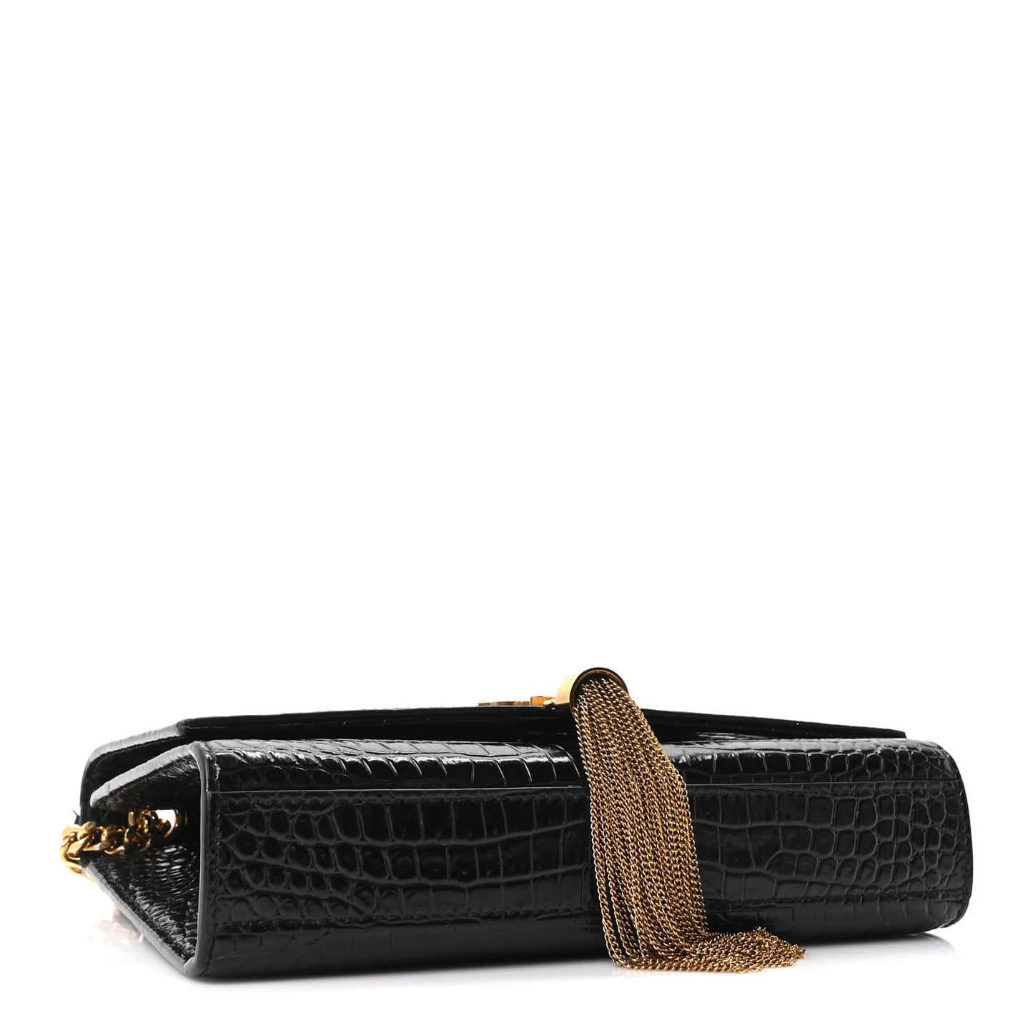 Calfskin Crocodile Embossed Small Classic Monogram Kate Tassel Satchel Black
