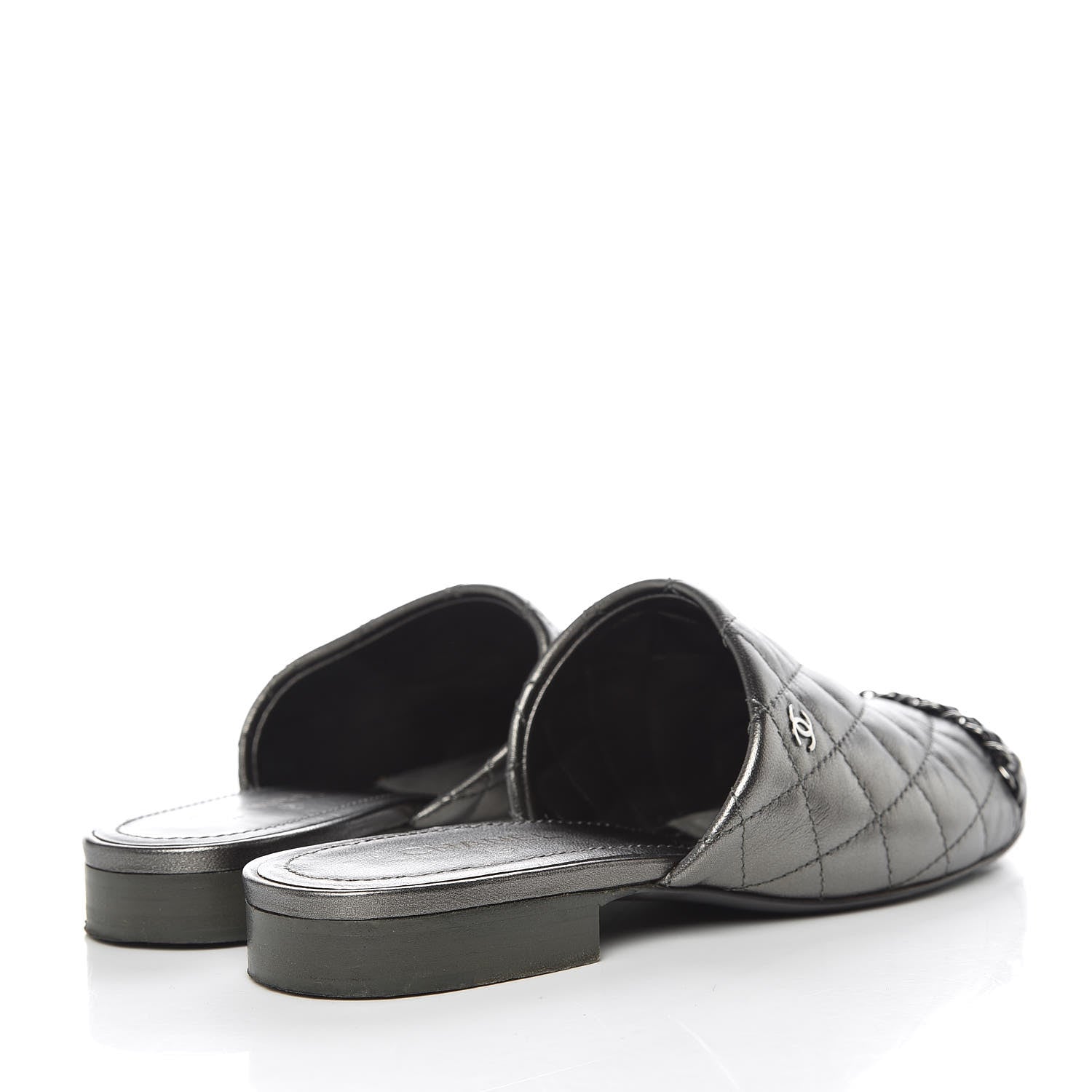 Chanel Iridescent Lambskin Quilted CC Chain Mules 35 Silver Black 4 of 13