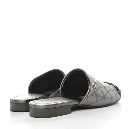 Chanel Iridescent Lambskin Quilted CC Chain Mules 35 Silver Black 4 of 13