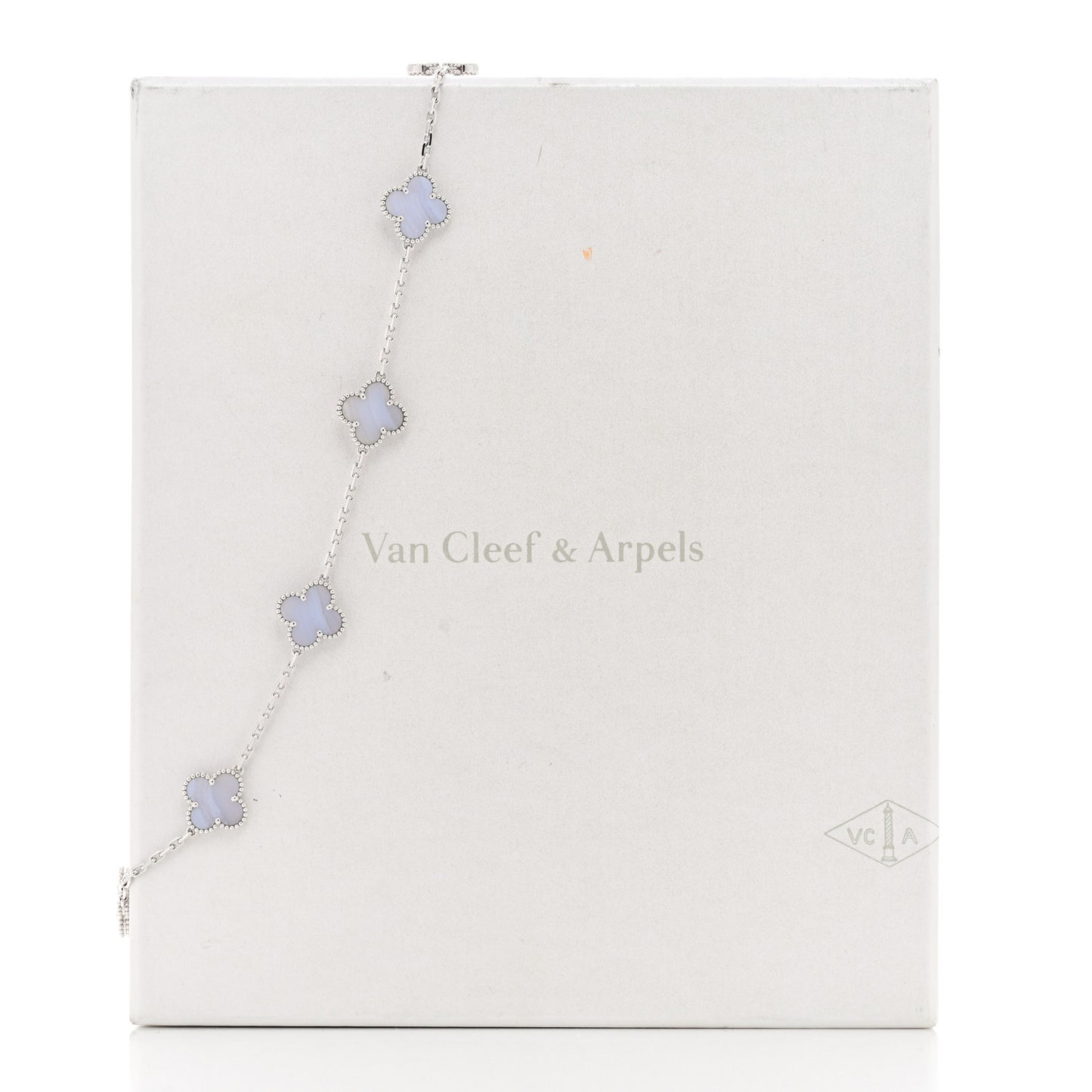 18K White Gold Chalcedony 10 Motifs Vintage Alhambra Necklace