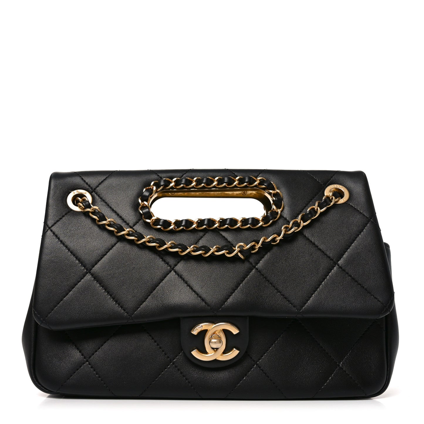 Lambskin Small Chain Handle Flap Bag Black