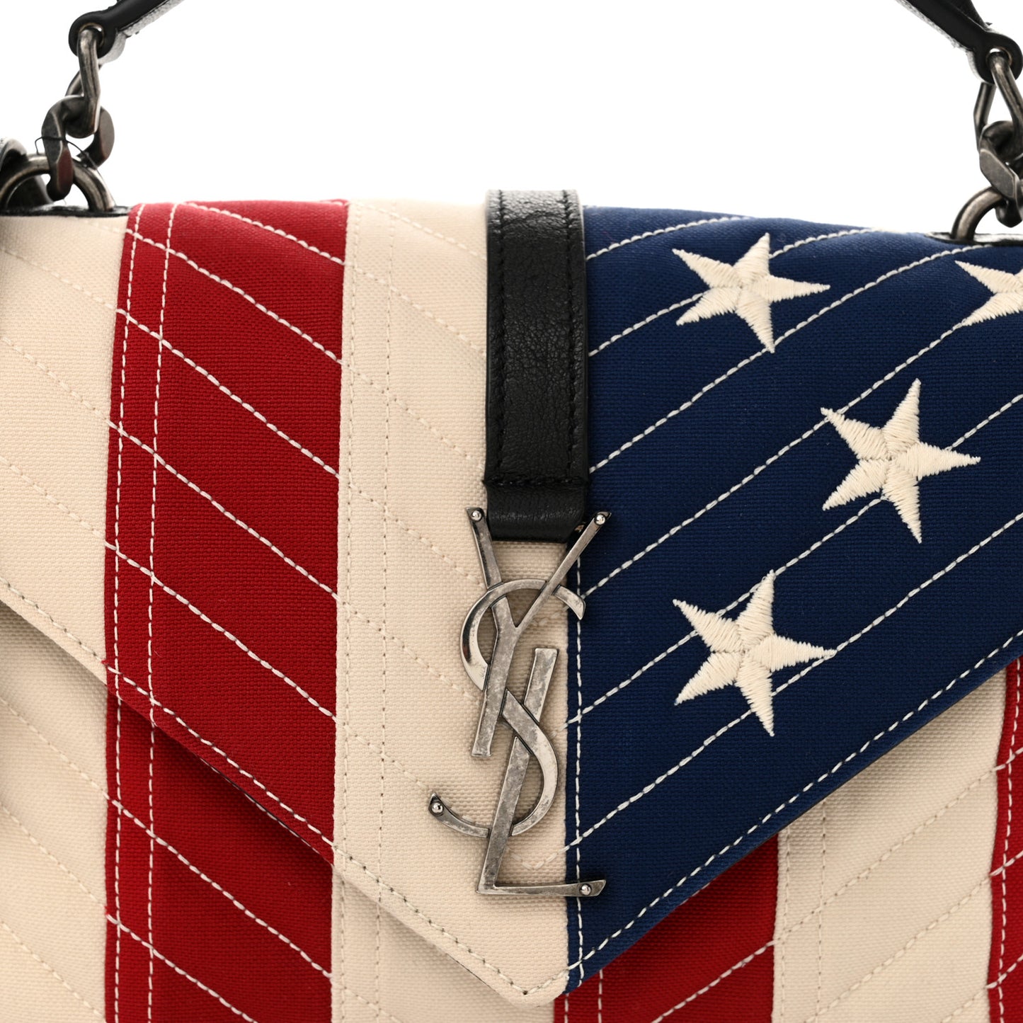 Canvas Matelasse Chevron American Flag Monogram Medium College Bag Red Blue