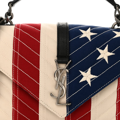 Saint Laurent Canvas Matelasse Chevron American Flag Monogram Medium College Bag Red Blue 8 of 11