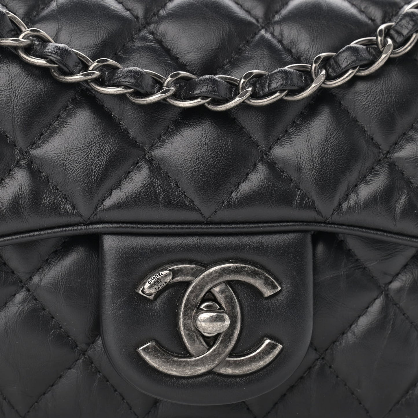 Aged Calfskin Quilted Small Easy Flap Black