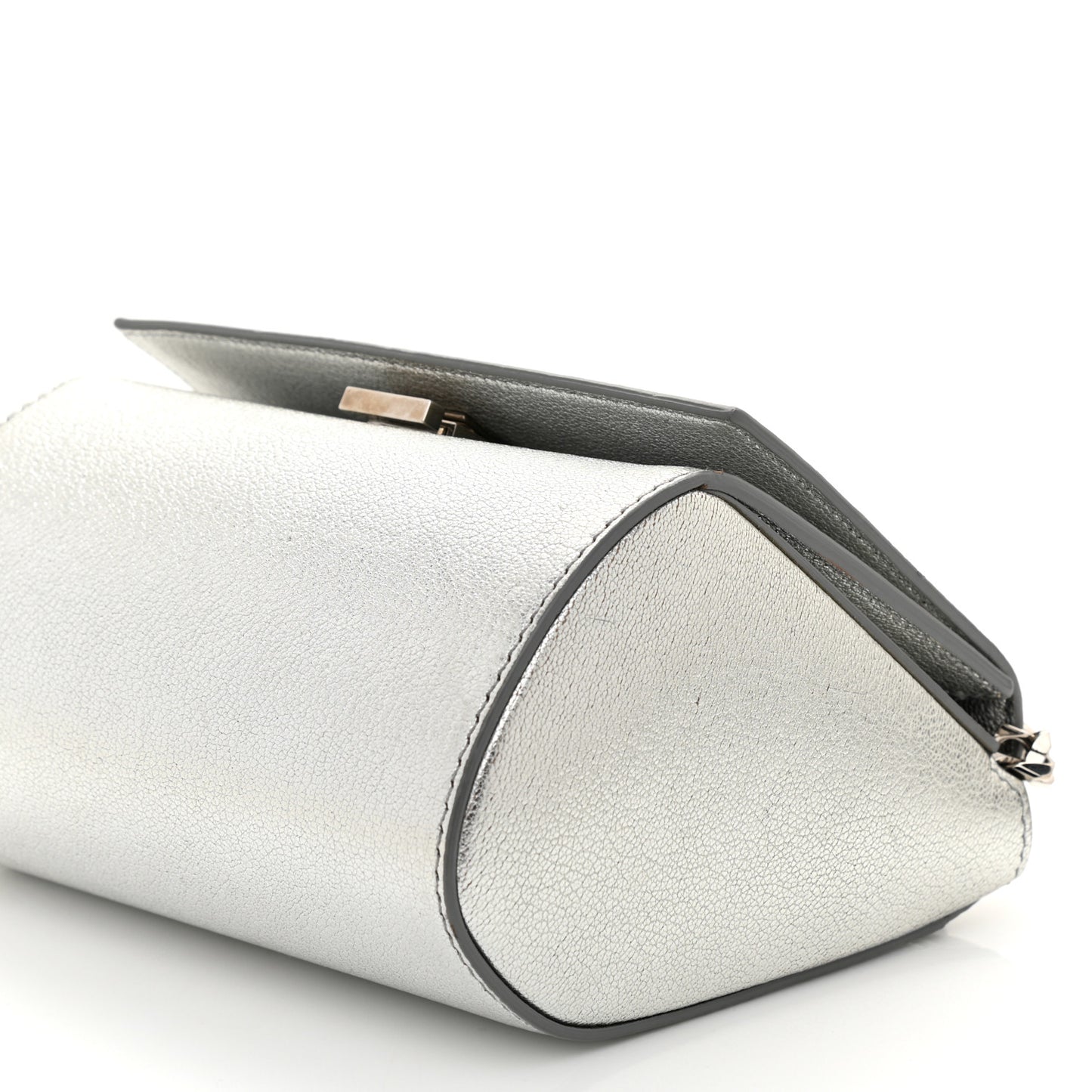 Metallic Calfskin Mini Pandora Box Chain Crossbody Bag Silver