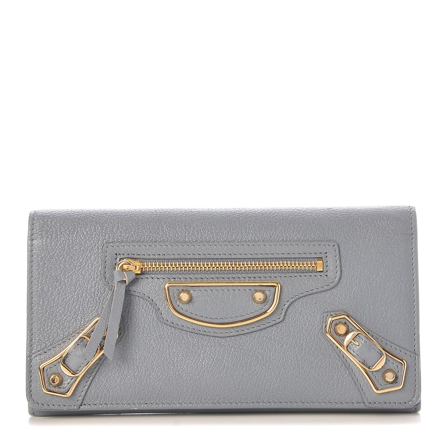 Chevre Gold Metallic Edge Hardware Continental Flap Wallet Bleu Acier