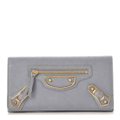 Balenciaga Chevre Gold Metallic Edge Hardware Continental Flap Wallet Bleu Acier 1 of 8