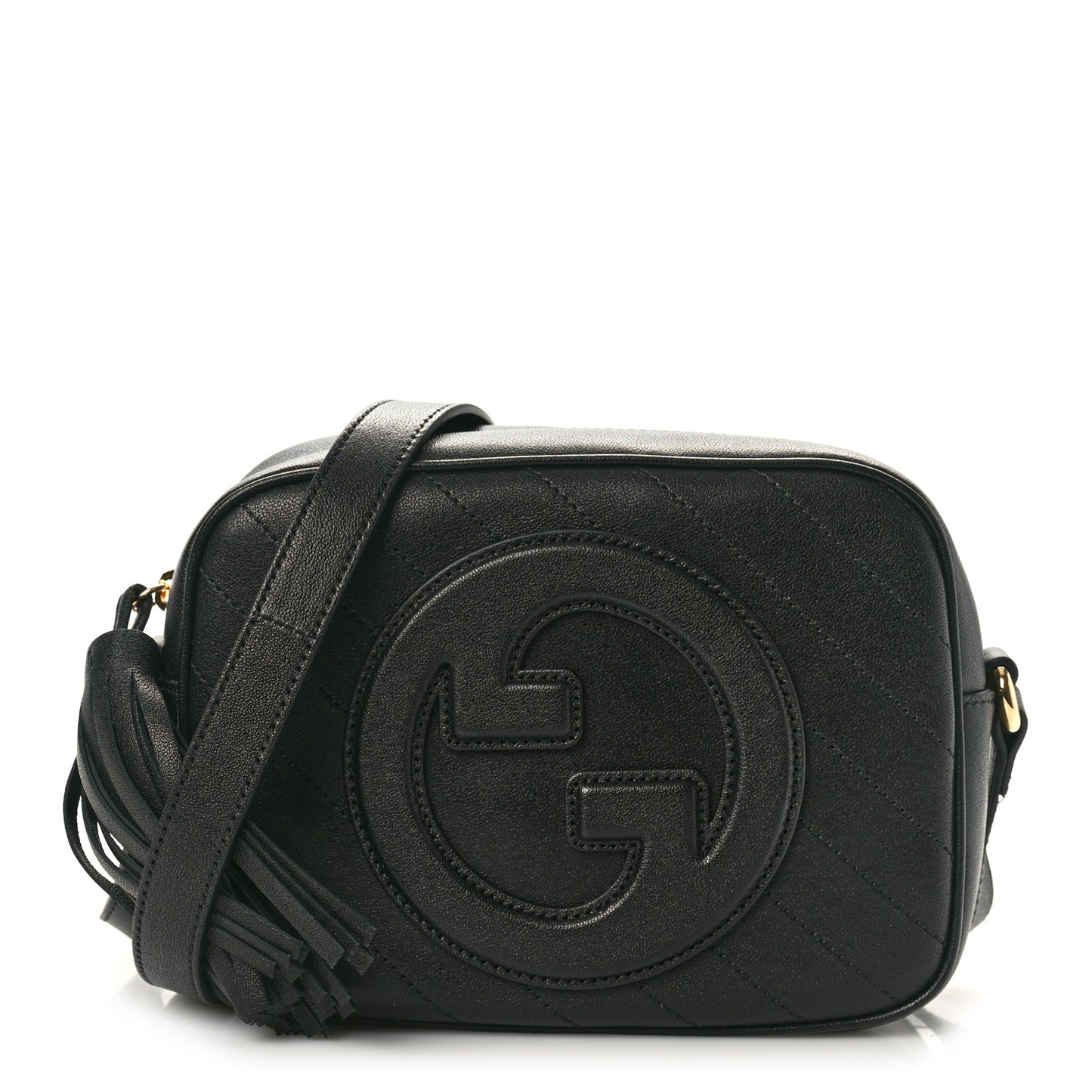 Sakai Be Green Calfskin Diagonal Stitched Small Blondie Shoulder Bag Black