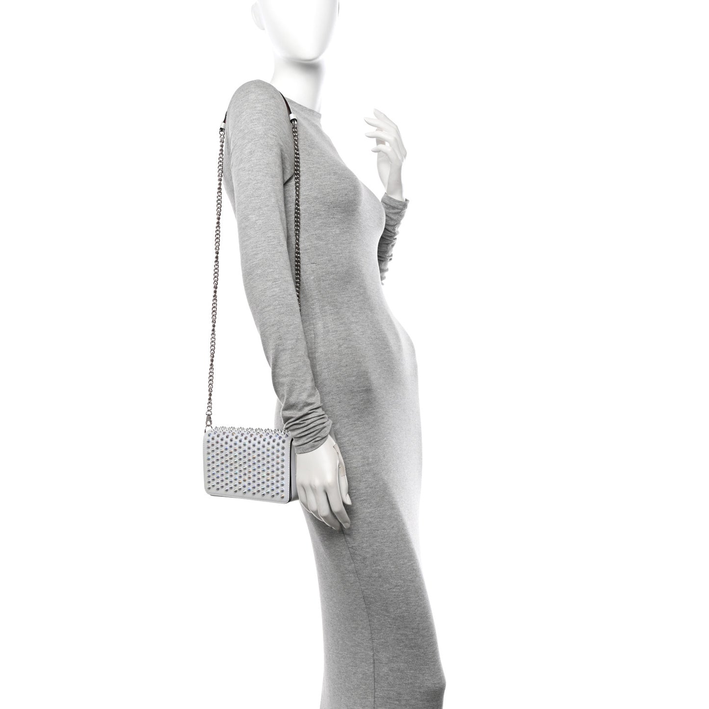 Metallic Calfskin Spiked Zoompouch Crossbody Snow Silver