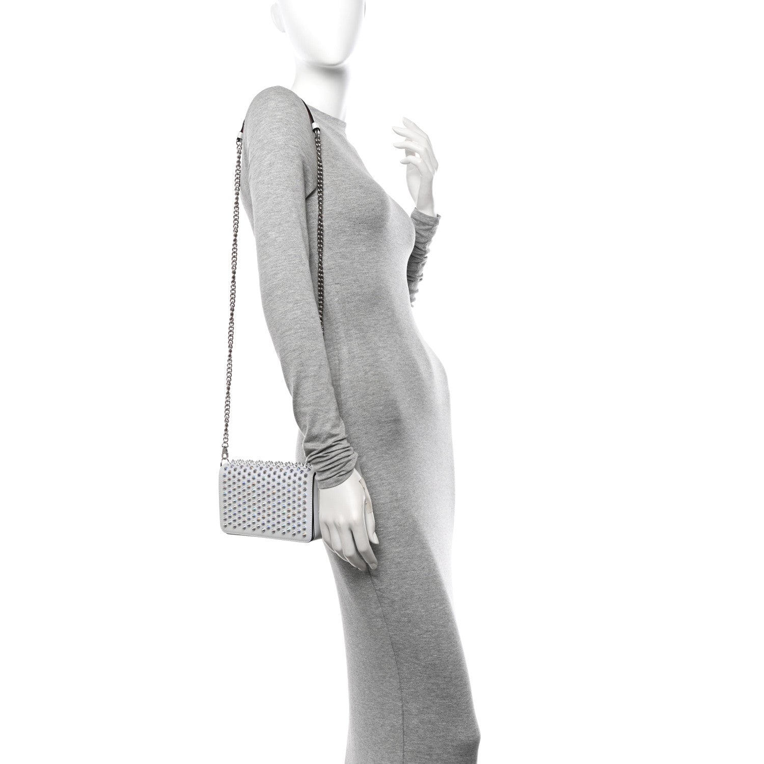 Christian Louboutin Metallic Calfskin Spiked Zoompouch Crossbody Snow Silver 2 of 10