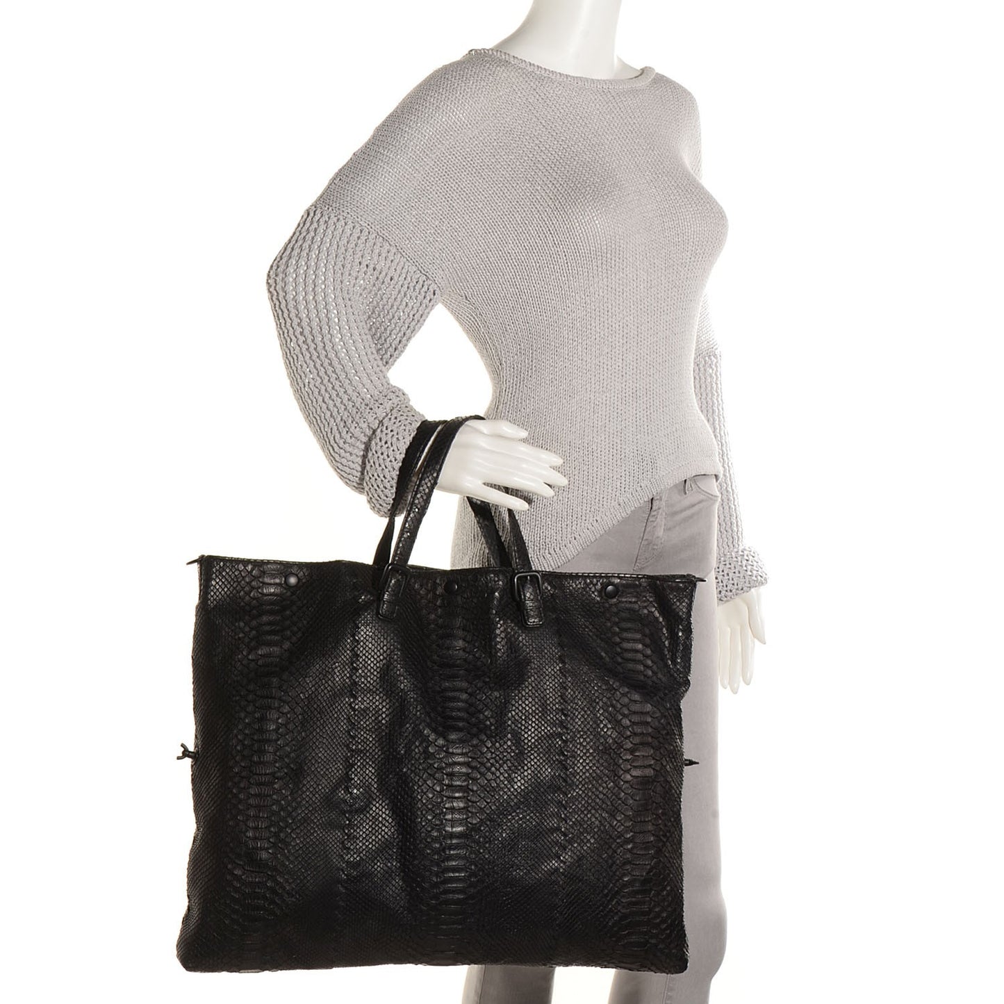BOTTEGA VENETA Python Convertible Tote Bag Black