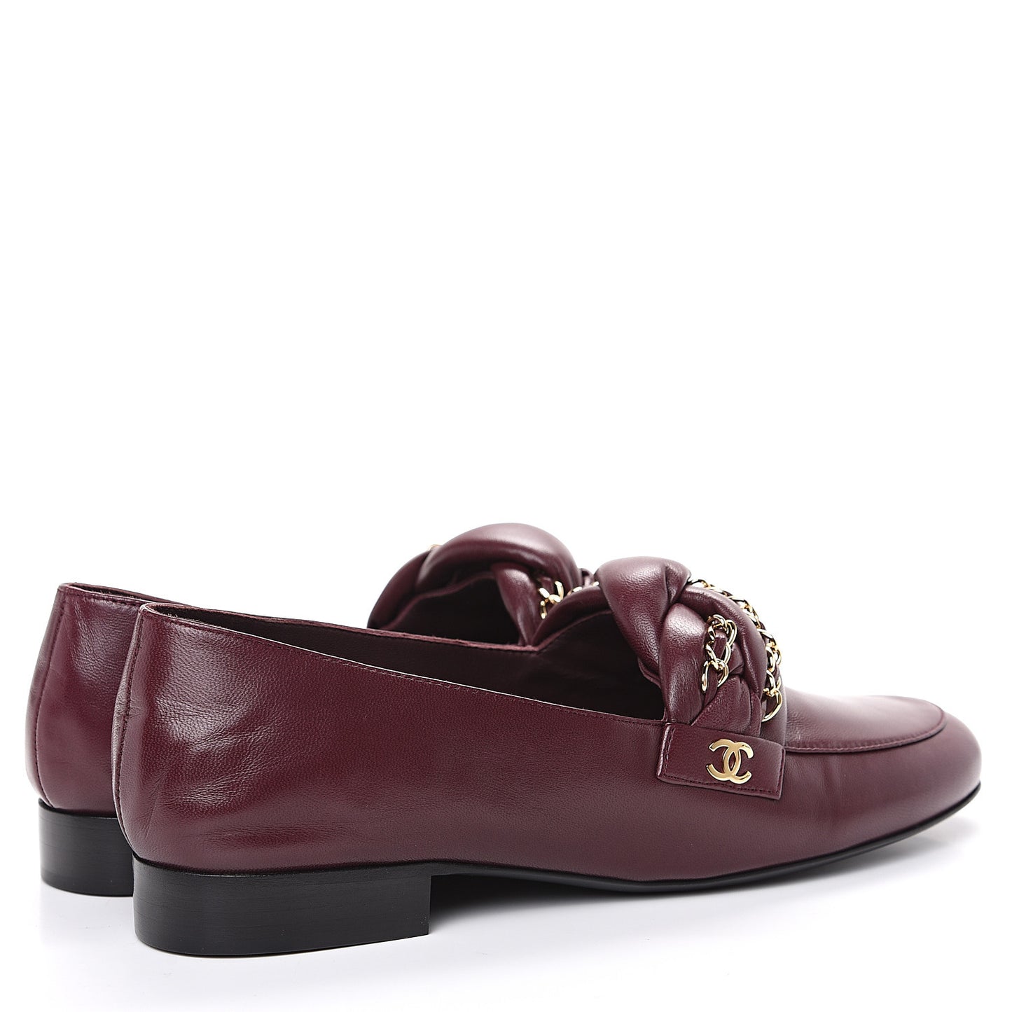 Lambskin CC Braided Chain Loafers 38 Bordeaux