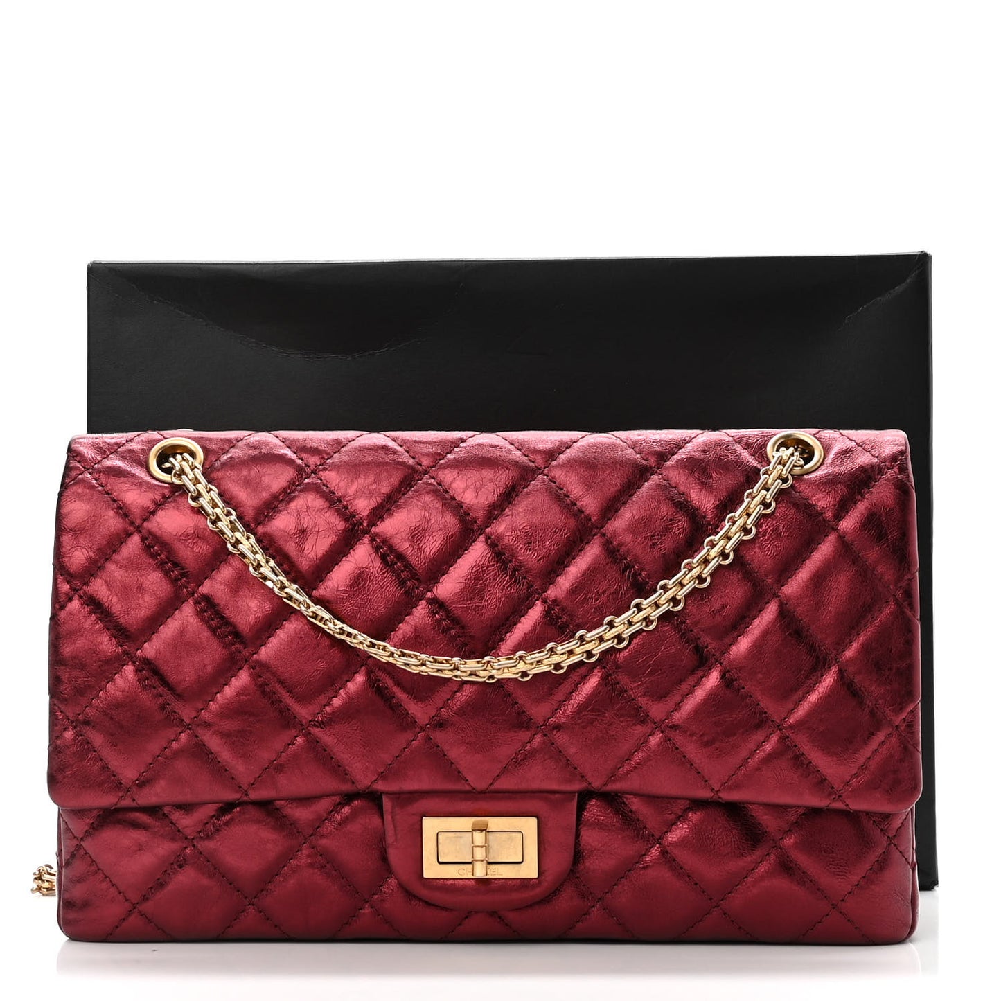 Metallic Aged Calfskin Quilted 2.55 Reissue 227 Flap Dark Red