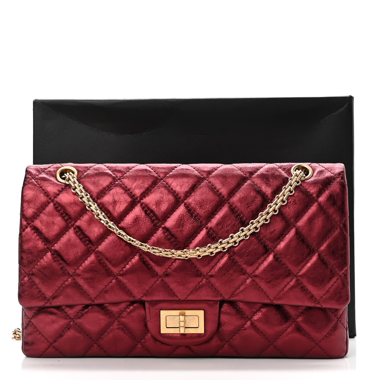 Chanel Metallic Aged Calfskin Quilted 2.55 Reissue 227 Flap Dark Red 11 of 11
