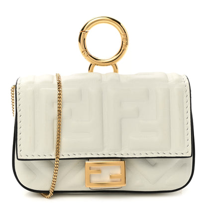 Fendi Nappa Matisse FF Embossed Nano Baguette Charm White 1 of 7