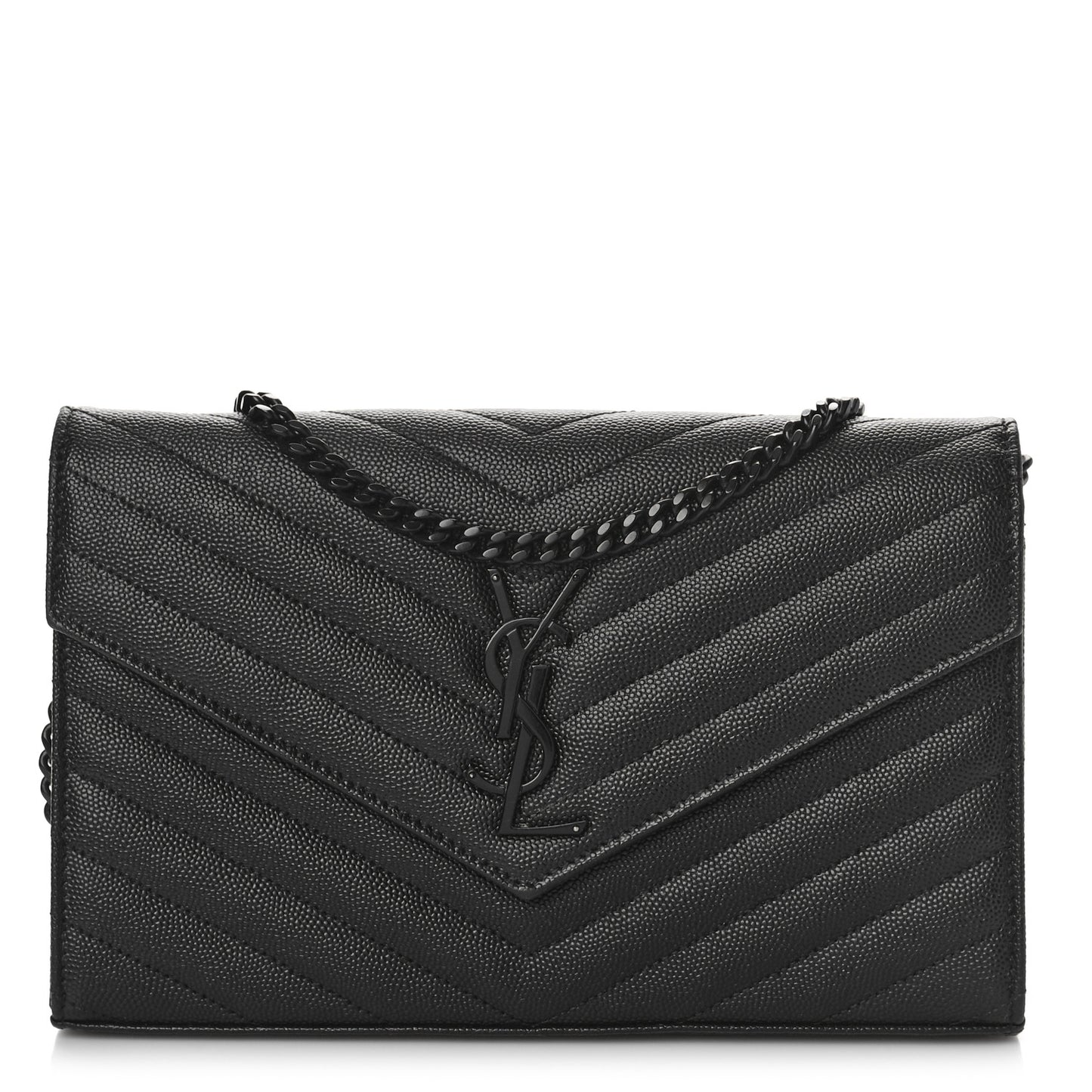 Grain De Poudre Matelasse Chevron Monogram Monochrome Chain Wallet Black
