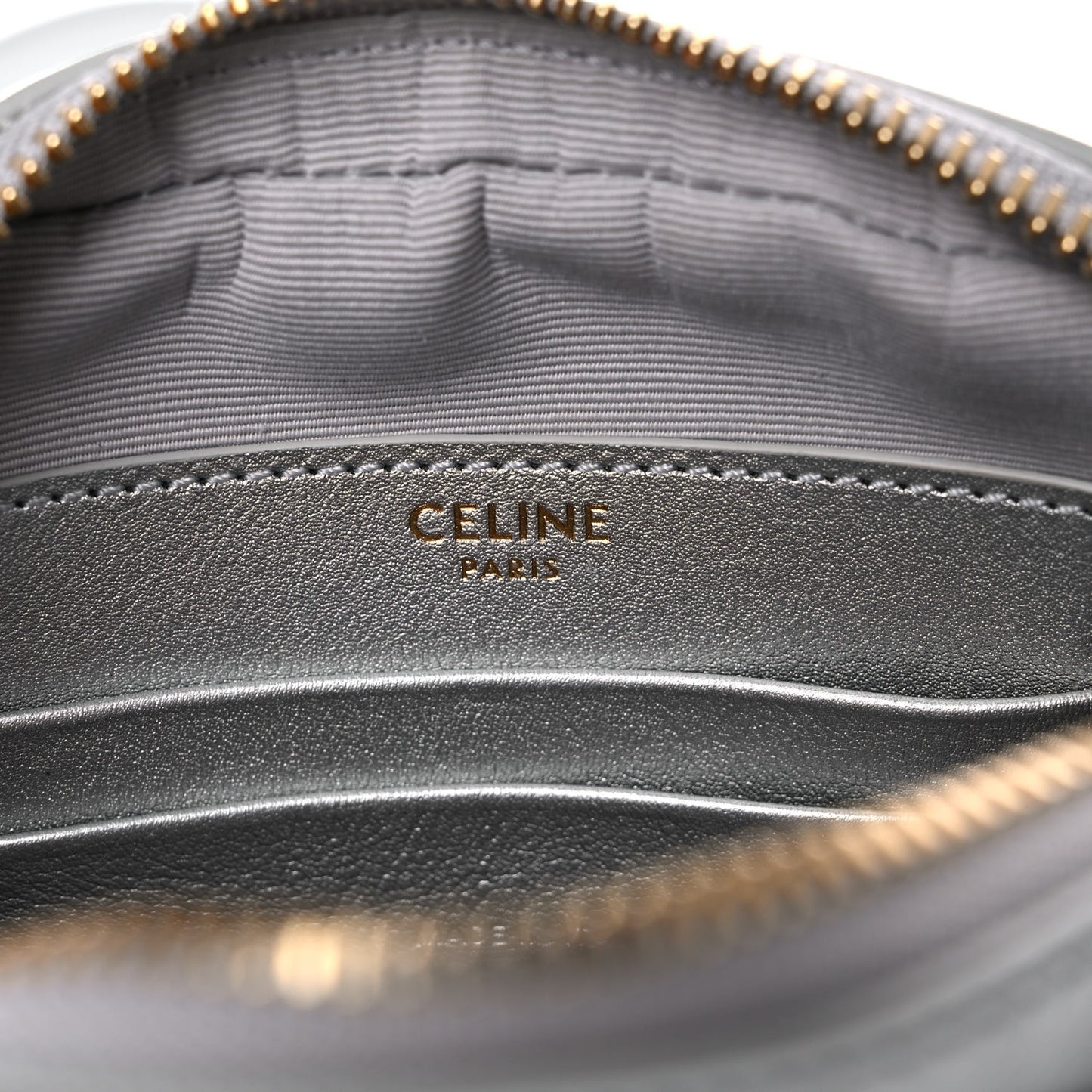 Laminated Calfskin Quilted Small C Charm Bag Silver