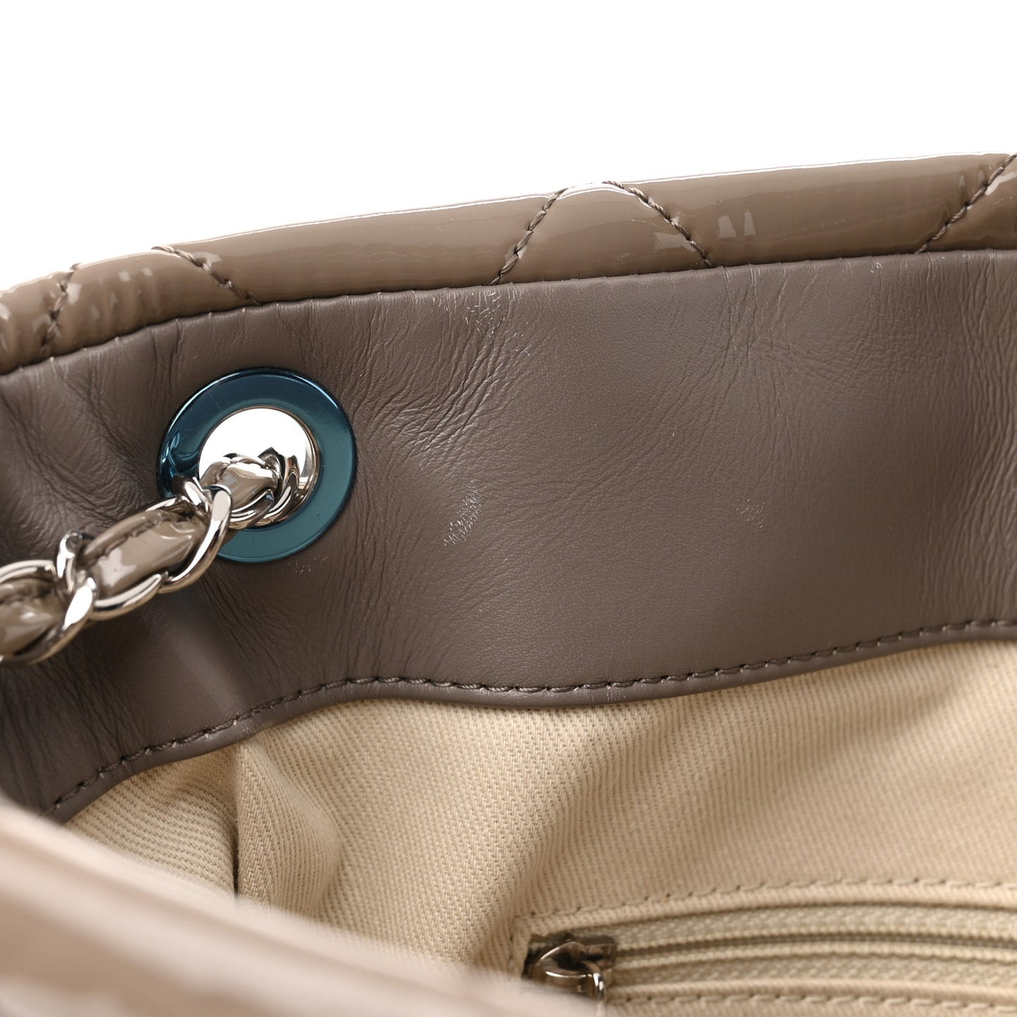 Patent Quilted Timeless CC Soft Tote Beige