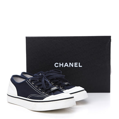 Chanel Canvas Lace Up Cap Toe Sneakers 39 Navy 14 of 14
