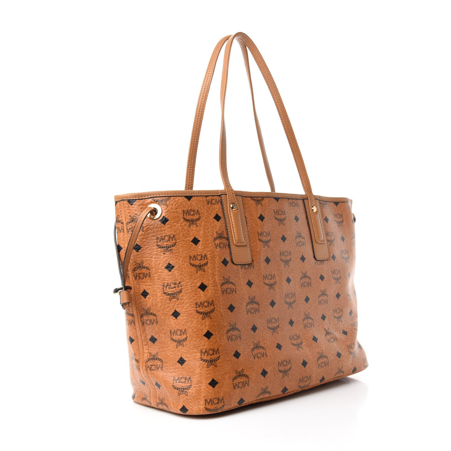 MCM Visetos Medium Liz Reversible Shopper Tote Cognac 3 of 19