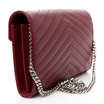 Saint Laurent Grain De Poudre Matelasse Chevron Monogram Chain Wallet Palissandre 3 of 11