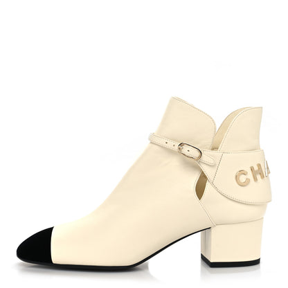 Chanel Lambskin Velvet Cap Toe Short Ankle Boots 37.5 White 1 of 8