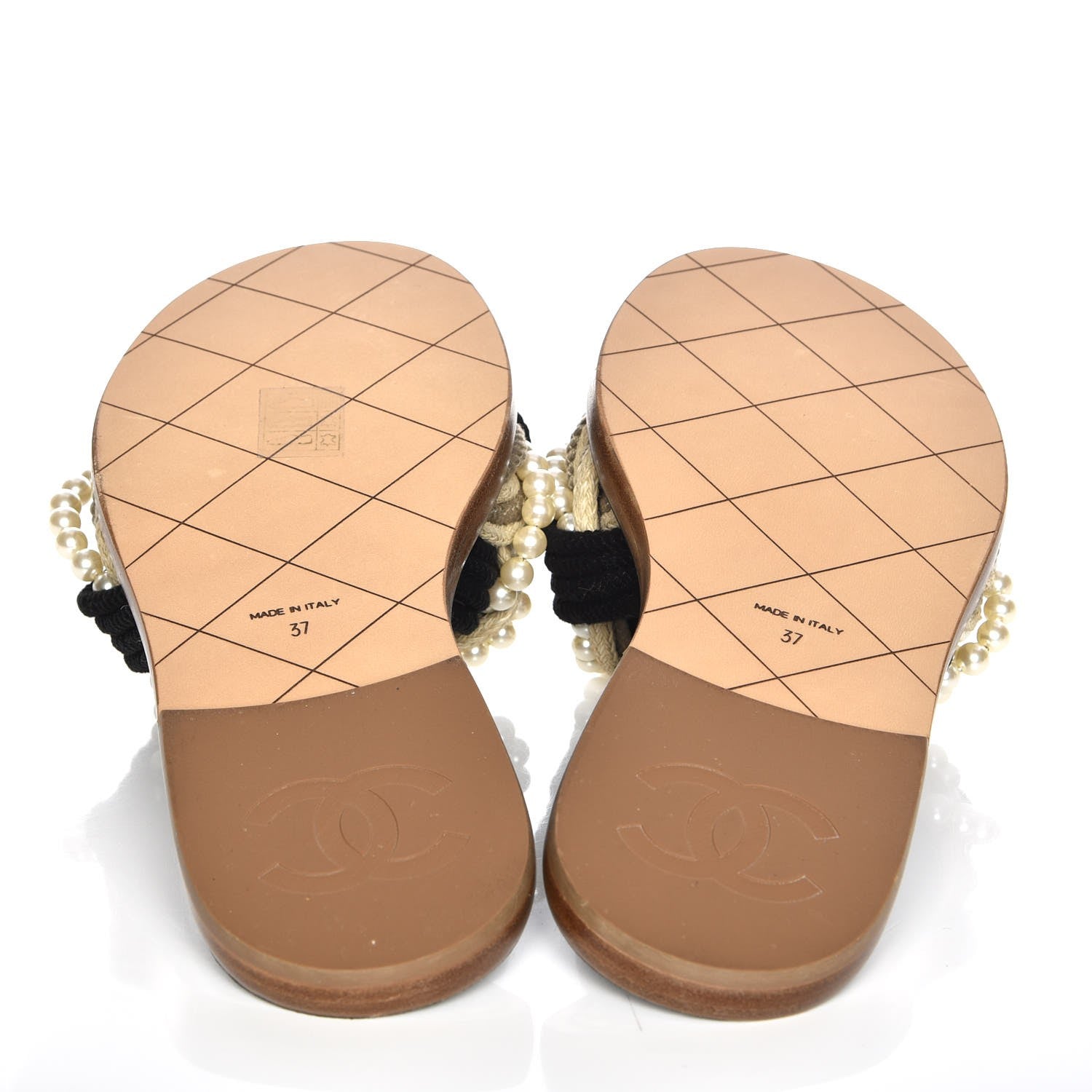 Chanel Lambskin Pearl Cord CC Mules 37 Black Beige 5 of 8