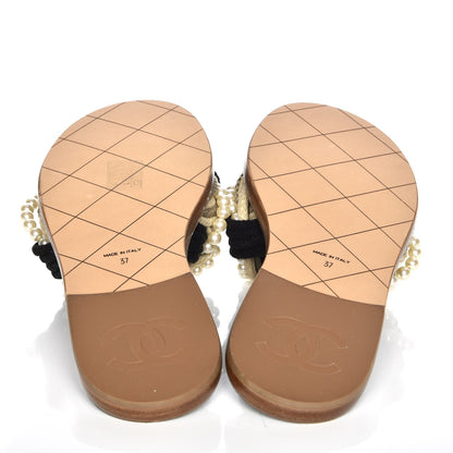 Chanel Lambskin Pearl Cord CC Mules 37 Black Beige 5 of 8
