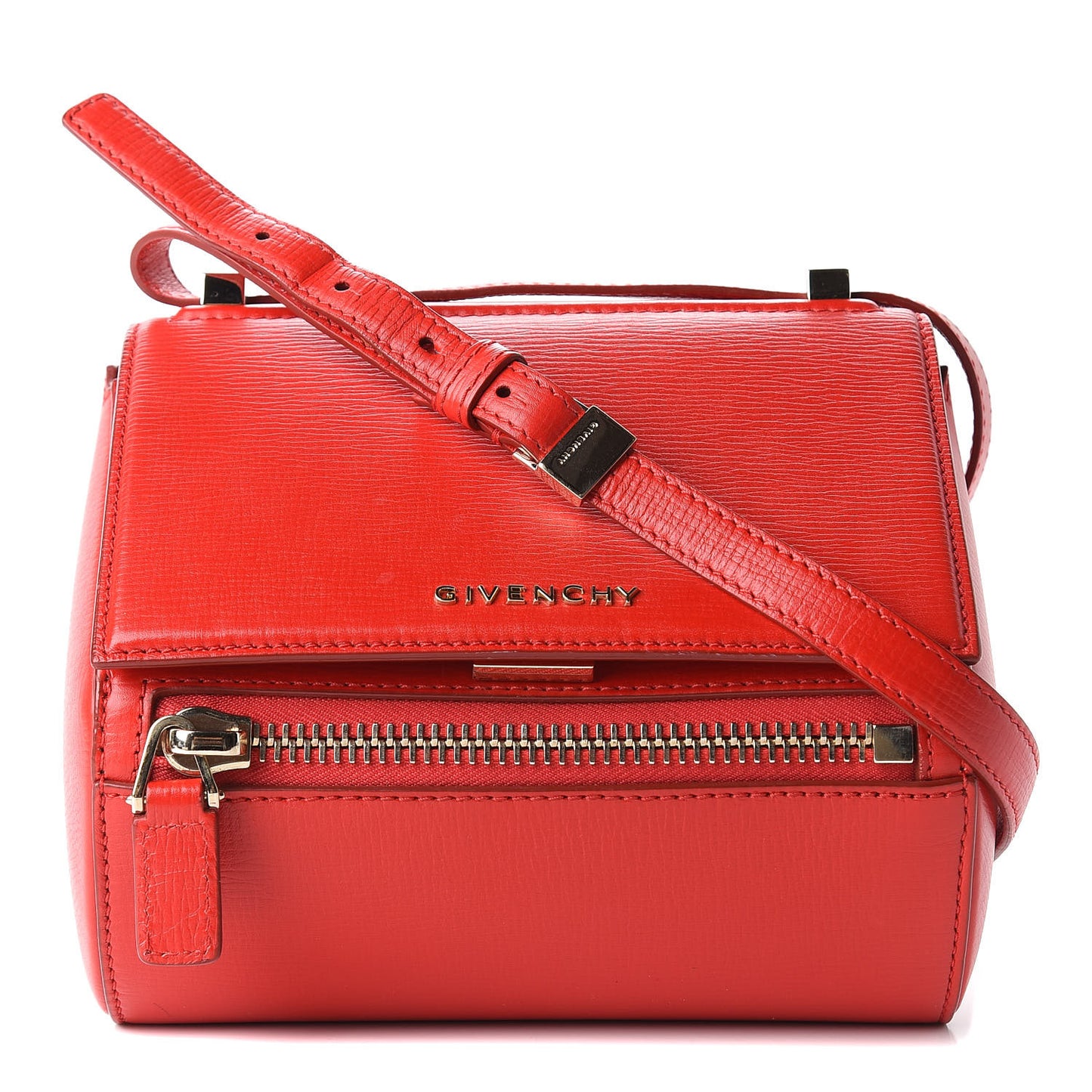 Textured Calfskin Mini Pandora Box Crossbody Bag Red