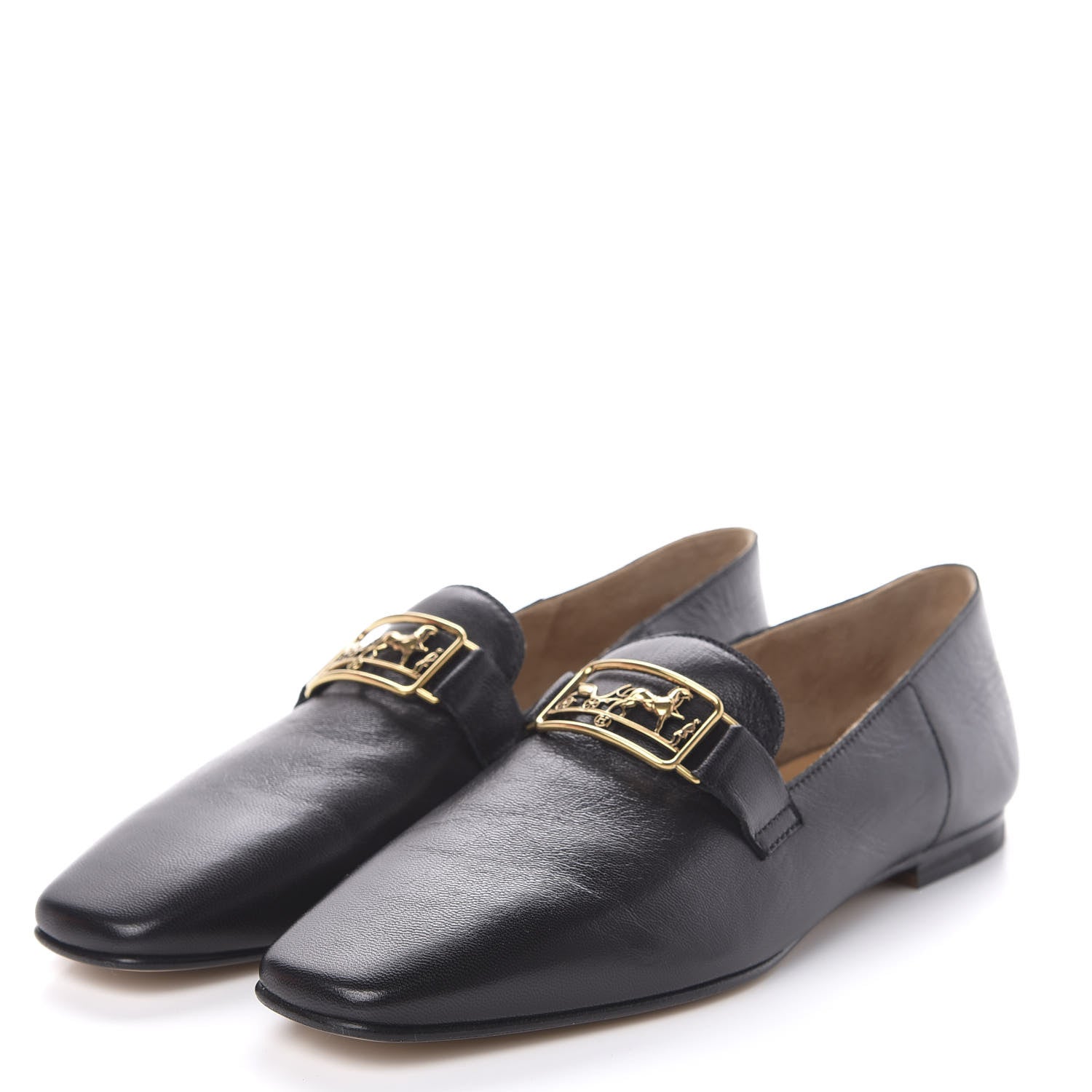 Hermes Supple Goatskin Womens Time Loafers 36.5 Black 3 of 8